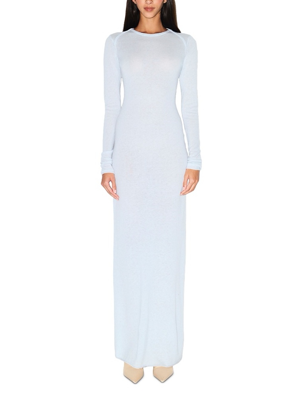 NWT Skims Featherweight Sheer Cashmere Long Sleeve Maxi Dress in Pearl Size XL